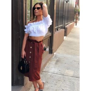 🆕Reve Rust Button Front Midi Skirt